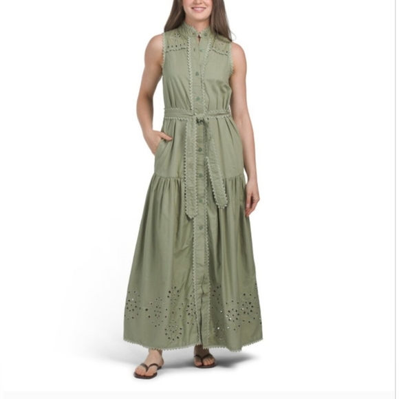 Avec Les Filles Dresses & Skirts - NWT AVEC LES FILLES Olive Sleeveless Embroidered Maxi Dress SMALL